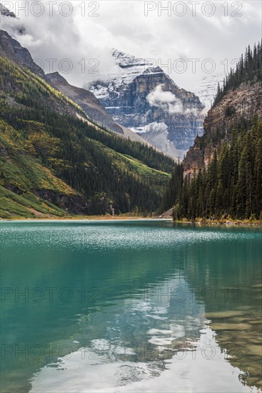 View of Mount Victoria and turquoise mountain lake