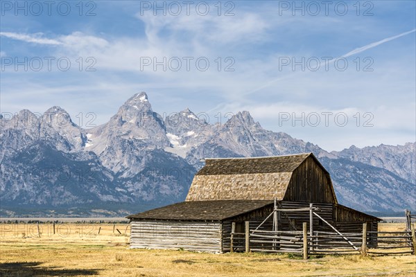 Historic old barn in front of the Teton Range