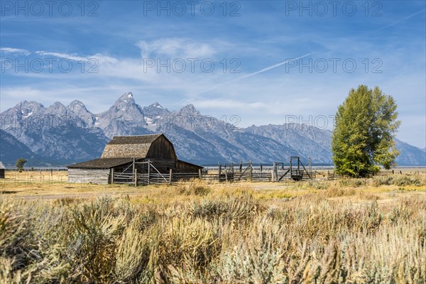 Historic old barn in front of the Teton Range