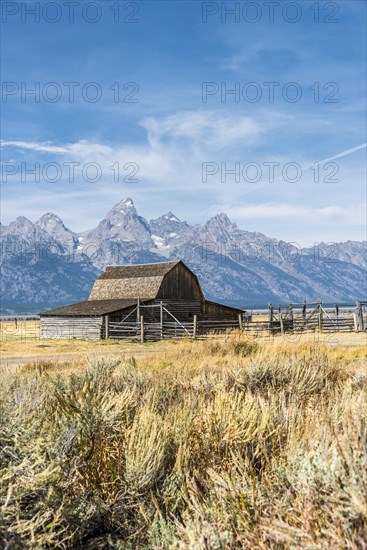 Historic old barn in front of the Teton Range