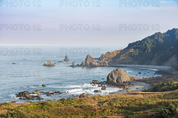 Coastal landscape with many rugged rock islands