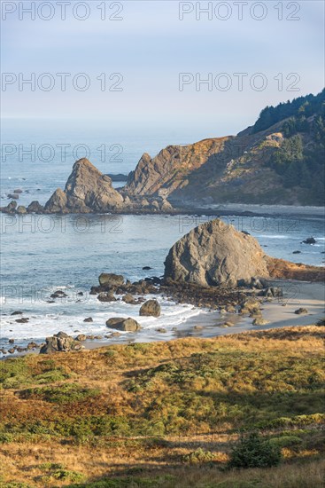 Coastal landscape with many rugged rock islands