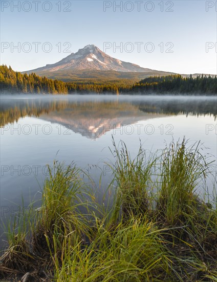 Reflection of the volcano Mt. Hood in Lake Trillium Lake