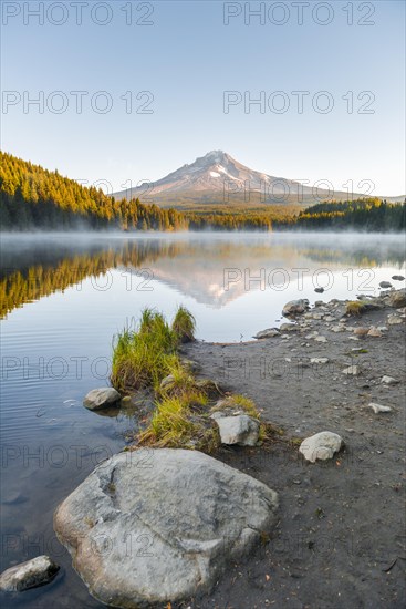 Reflection of the volcano Mt. Hood in Lake Trillium Lake