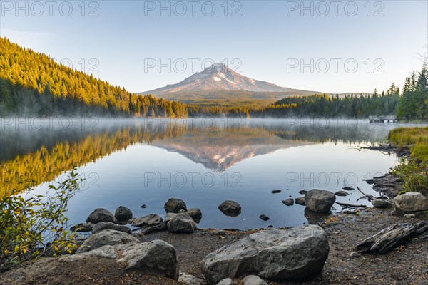 Reflection of the volcano Mt. Hood in Lake Trillium Lake