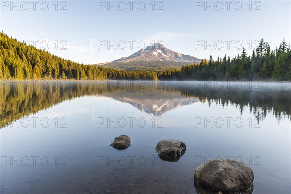 Reflection of the volcano Mt. Hood in Lake Trillium Lake