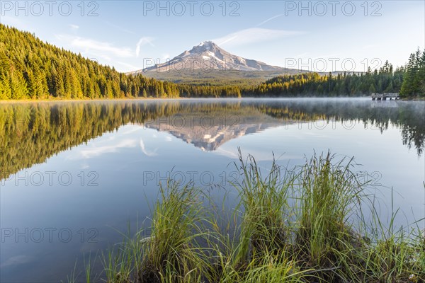 Reflection of the volcano Mt. Hood in Lake Trillium Lake