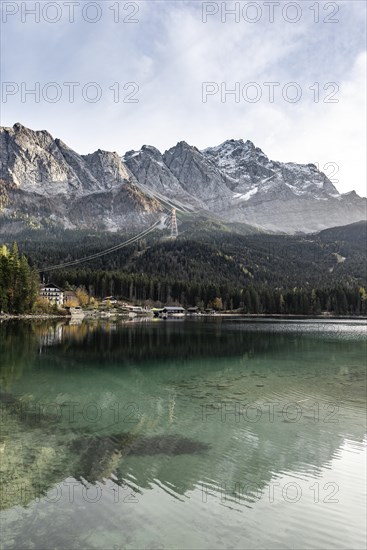 Eibsee lake in front of Zugspitze massif