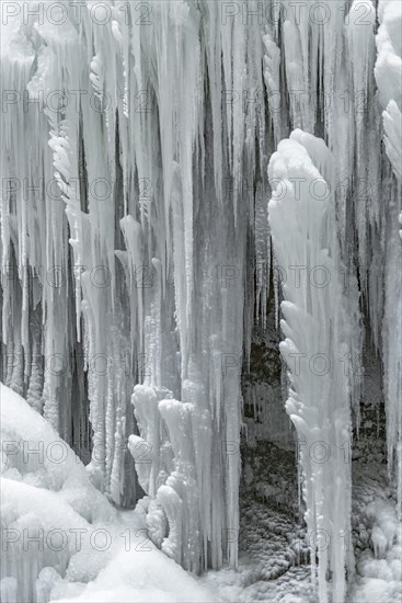 Long icicles on a rock face