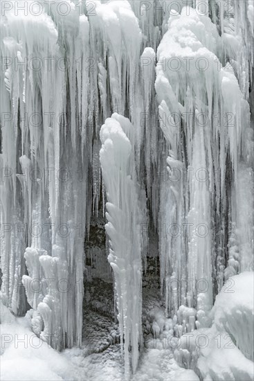 Long icicles on a rock face