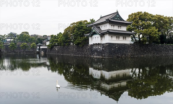 Kikyo-mon gate and watchtower behind moat