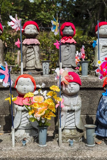 Jizo statues with red caps