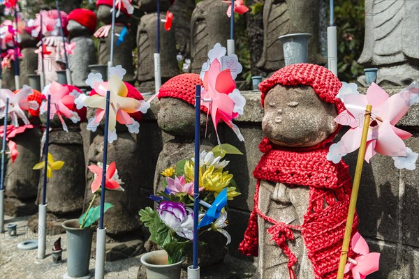 Jizo statues with red caps