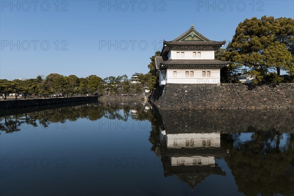 Watchtower at Kikyo-mon Gate behind moat