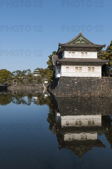 Watchtower at Kikyo-mon Gate behind moat