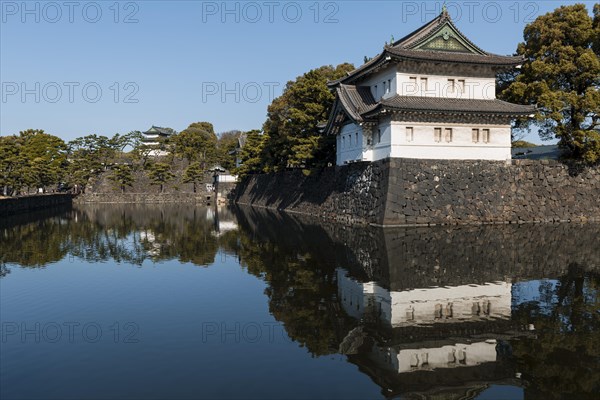 Watchtower at Kikyo-mon Gate behind moat