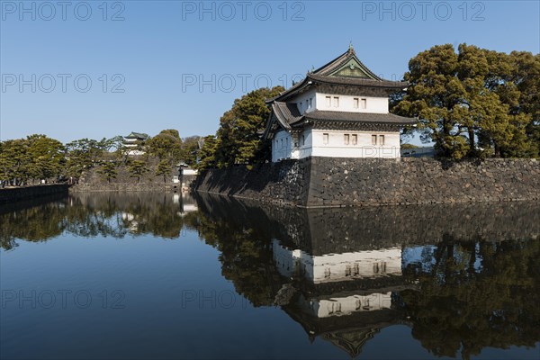 Watchtower at Kikyo-mon Gate behind moat