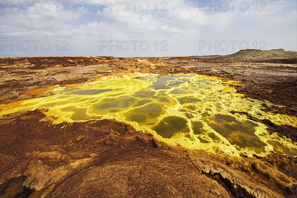 Geothermal area with sulphur deposits and acidic salt lakes