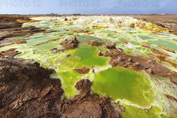 Geothermal area with sulphur deposits and acidic salt lakes