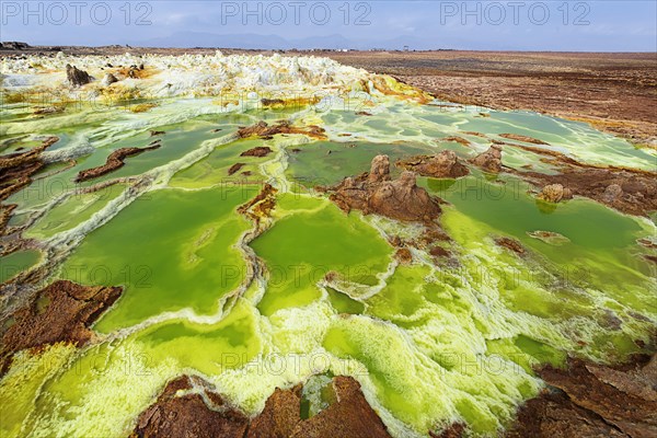 Geothermal area with sulphur deposits and acidic salt lakes