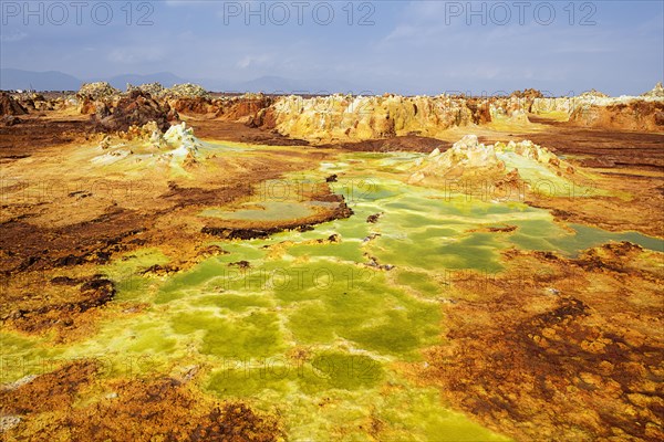 Geothermal area with sulphur deposits and acidic salt lakes