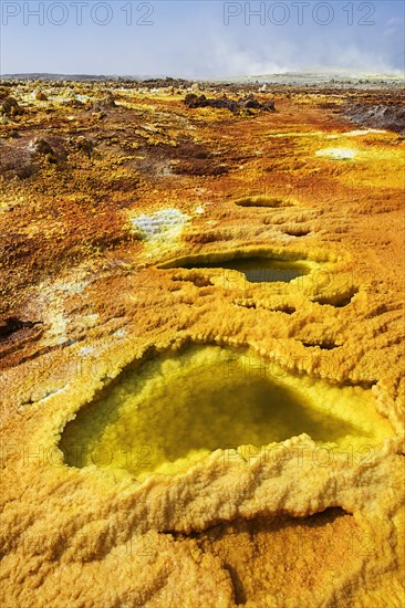 Geothermal area with sulphur deposits and acidic salt lakes