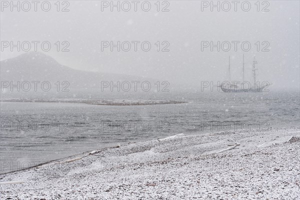 Barkentine Antigua in the snow drift