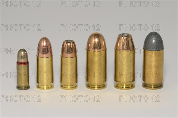 Row of pistol ammunition