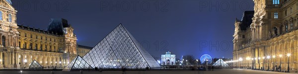 Illuminated Louvre with glass pyramid