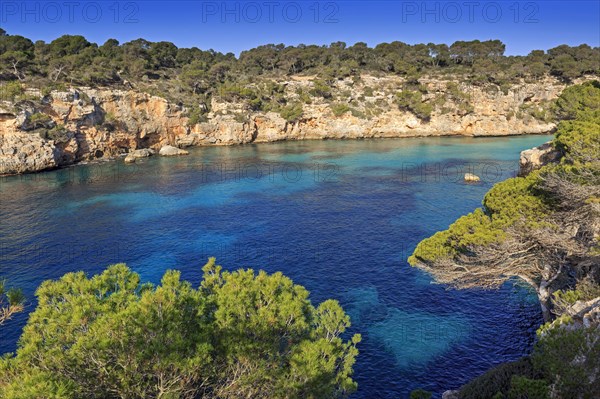 The turquoise waters in the bay of Cala Pi