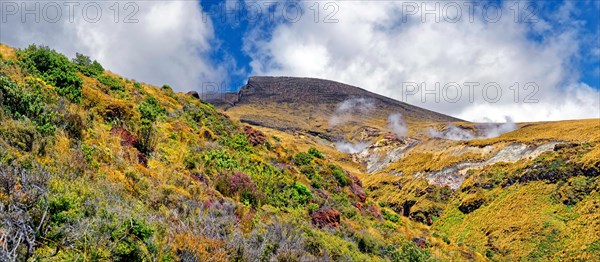 Smoke and steam plume at the Ketetahi Springs on volcanically active northern slope of Mount Tongariro