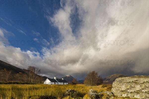 Black Rock Cottage with summit of Stob Dearg in the background