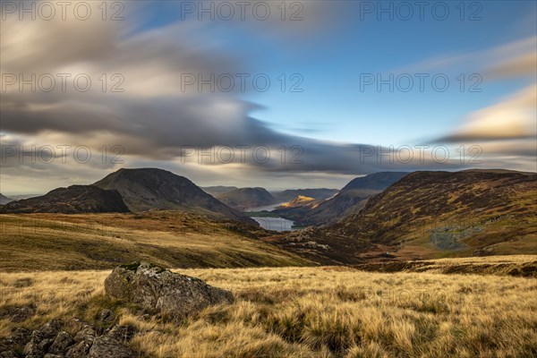 Autumn Mountain Landscape with Cloudy Sky