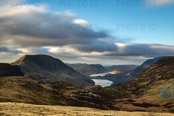 Autumn Mountain Landscape with Cloudy Sky