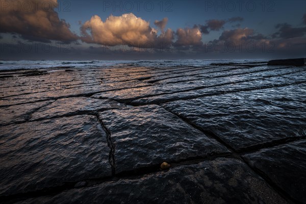 Coast with granite rocks washed by the sea in the evening light