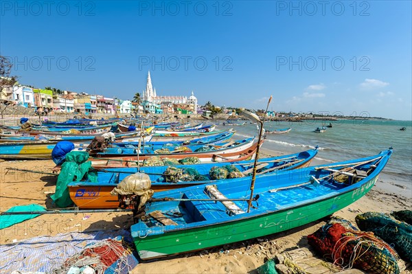 Colourful fishing boats in port
