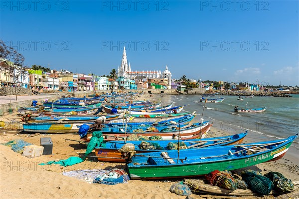 Colourful fishing boats in port