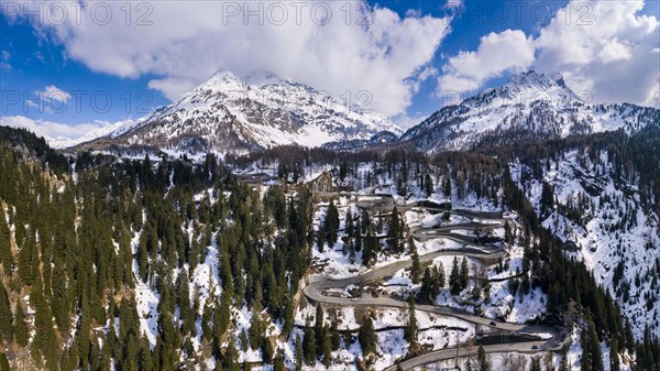 Aerial view Malojapass in spring