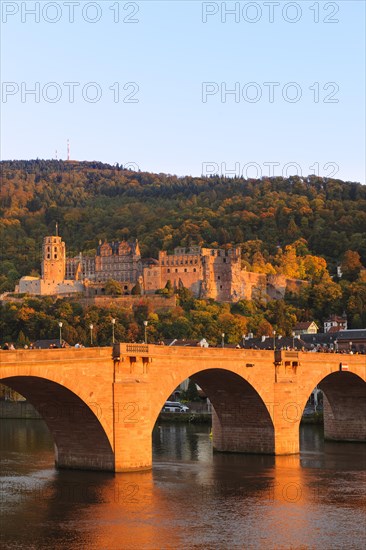 Heidelberg Castle with Karl Theodor Bridge in the Evening Light