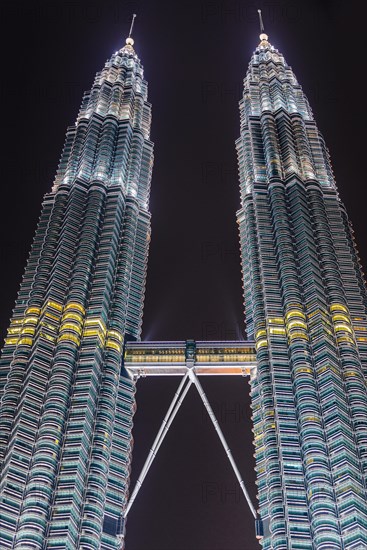 Lit Petronas Towers at night