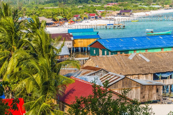 View of buildings and piers of Long Beach