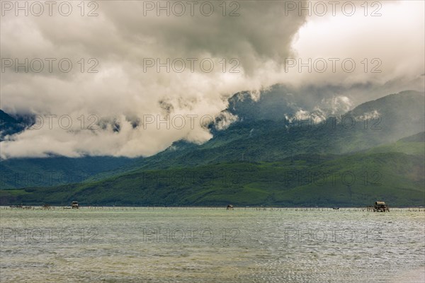 Dramatic stormy clouds above the sea in Hue