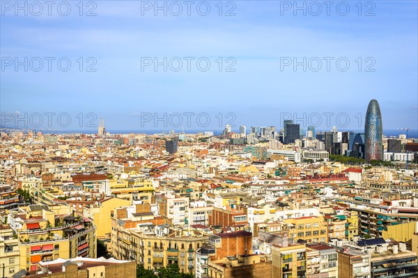 City view with houses and Torre Agbar by architect Jean Nouvel