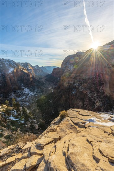 View from Angels Landing into Zion Canyon with Virgin River