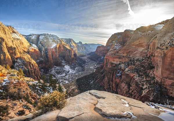 View from Angels Landing into Zion Canyon with Virgin River