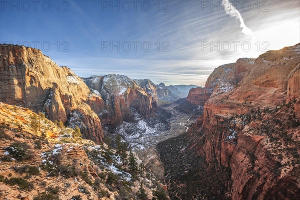 View from Angels Landing into Zion Canyon with Virgin River