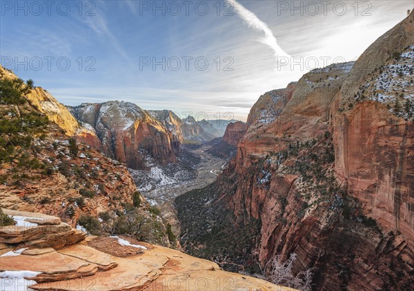 View from Angels Landing into Zion Canyon with Virgin River