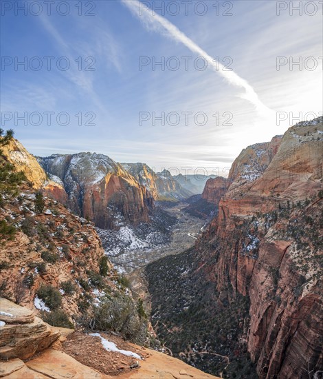 View from Angels Landing into Zion Canyon with Virgin River