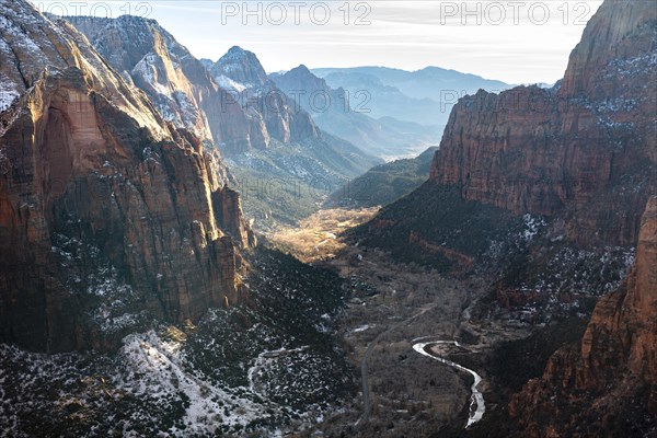 View from Angels Landing into Zion Canyon with Virgin River