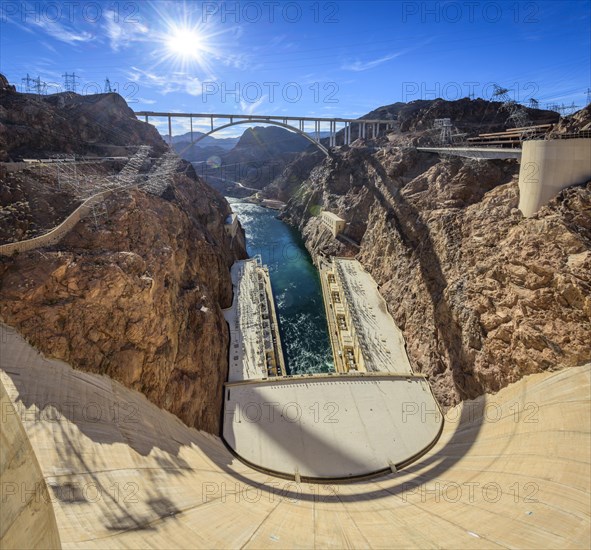 View of the Hoover Dam Bypass Bridge and Dam from the Hoover Dam